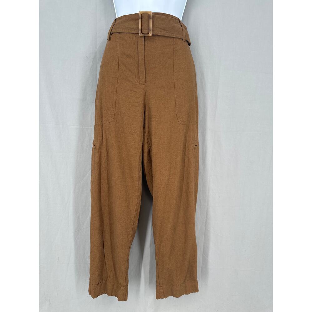 Rachel Zoe Pants Womens Medium Brown Cargo Linen Belted High Rise Straight Crop